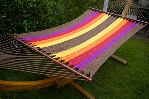 Merax Tropical Color Swing Bed Caribean Hammock Chair Outdoor Chaircotton With Beautiful Wooden Bar (multicolor)