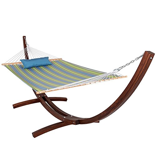 Lazy Daze Hammocks Sunbrella Fabric Hammock Pillow and 12 Feet Wood Arc Stand Backyard Combo Set Bravada Limelite