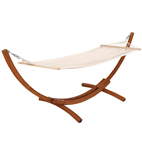 Patio Garden Furniture 142x50x51 Wooden Curved Arc Hammock Stand with Cotton Garden Outdoor