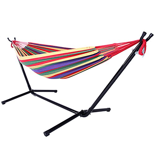 Lykos Polyester Hammock Set With Stand Steel Frame Solid Portable Folding For Outdoor Red
