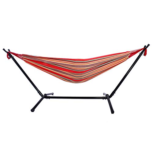 Old street Tropical Hammock with Stand Combo Outdoor Swing Chair Double Hammock with Compact Steel Stand for Hiking Camping Bed - US StockRedUnited States