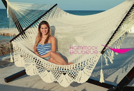 American De Luxe Style Mayan Hammock Large 100 In Cotton Thick Cord And Crochet Handmade Fringe