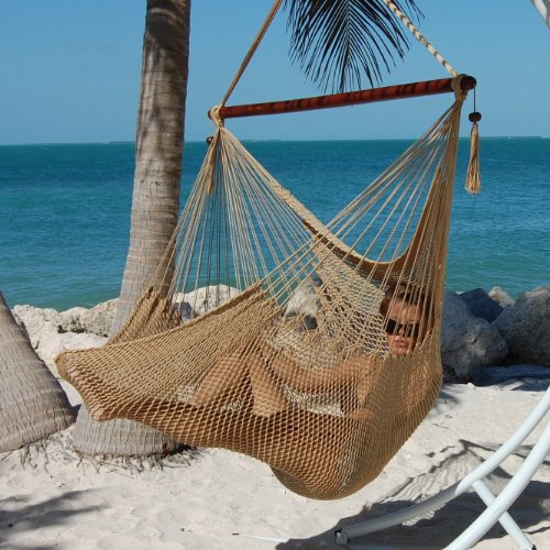 Caribbean Hammocks Polyester Hanging Chair Large 48&quot L Tan