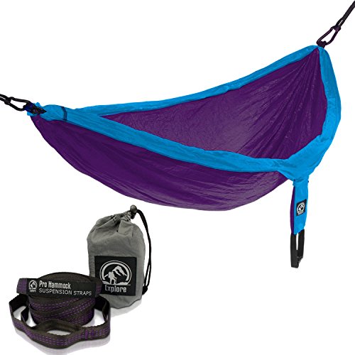 Insane Sale - Explore Outfitters Pro Nylon Double Hammock - Large - With Tree Straps - Best Portable Parachute