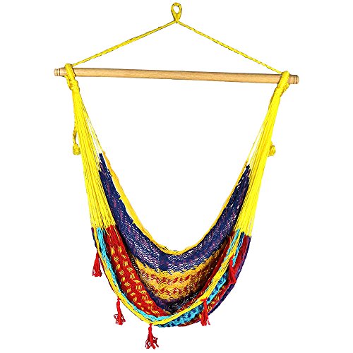 Sunnydaze Extra Large Multi Colored Mayan Chair Hammock With Wood Spreader Bar 30 Inch Wide X 50 Inch Deep Seat