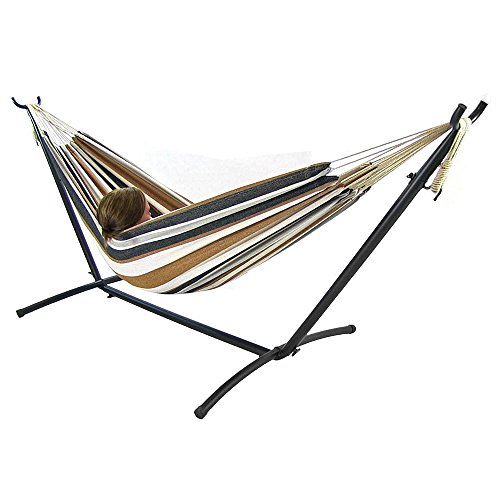 Sunnydaze Jumbo Brazilian Double Hammock with Stand Large 2-Person for Indoor or Outdoor Use Calming Desert