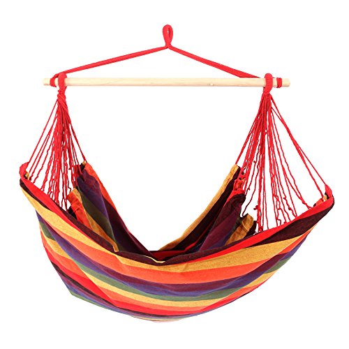 Z ZTDM Canvas Hanging Rope Large Hammock Chair Porch Swing Seat for Indoor Outdoor Patio Lawn Garden Backyard - Max 330 Lbs Rainbow Color Stripe