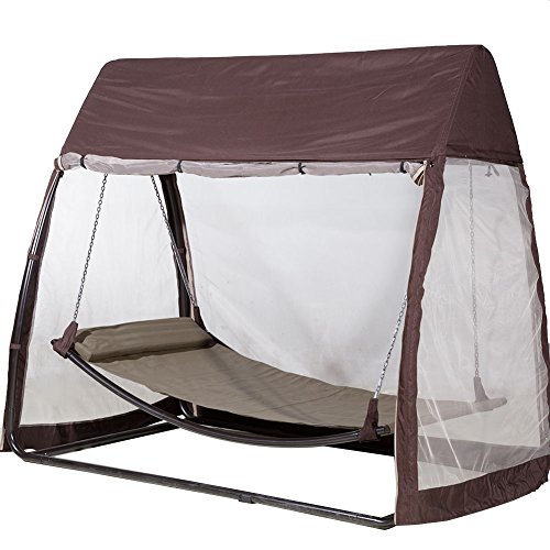 Abba Patio Outdoor Canopy Cover Hanging Swing Hammock With Mosquito Net 76x45x67 Ft Chocolate