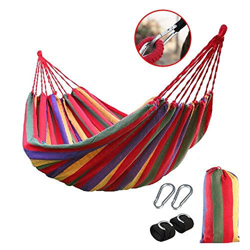 Boshen Double Canvas Hammock Swings with Tree Straps Hanging kit For Camping Outdoor Patio Backyard Rainbow Striped 7874 x 5905 red