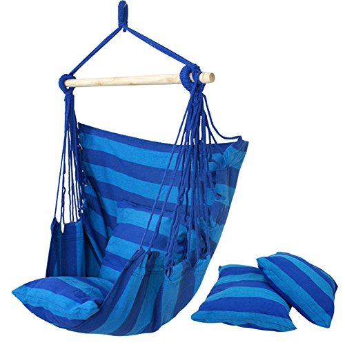 F2c&reg Cotton Hammock Hanging Rope Chair Porch Sky Swing Patio Chair blue Stripe