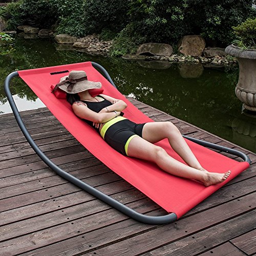 LazyDaze Hammocks Patio Garden Outdoor Rocking Lounger Hammock Swing Bed with Pillow Red