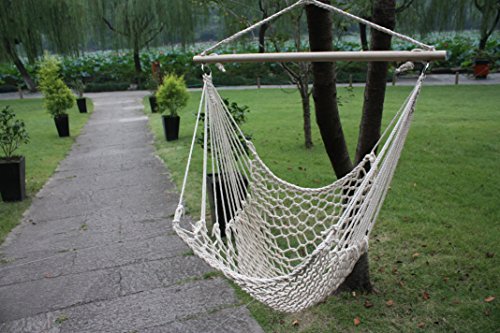 White Cotton Rope Swing Hammock Cradle Outdoor Garden Patio Yard Porch Chair With Wood Stretcher