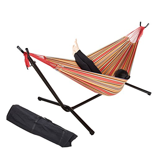 Pinty 76&quot X 57&quot Cotton Hammock With Steel Standamp Portable Carrying Bag Up To 450lbs red Stripe