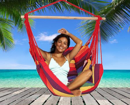 Decor Hut Hammock Outdoor Patio Tree Swing red Cushioned With 2 Matching Pillows Included Tropical