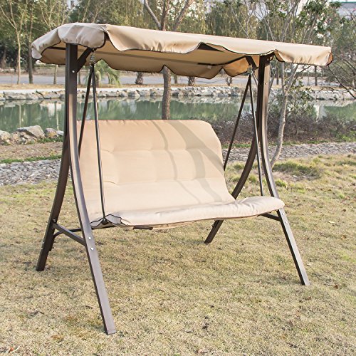 Sliverylake Outdoor Garden Yard Patio Seat Porch Swing Hammock with Cushion and Canopy Swing Chair