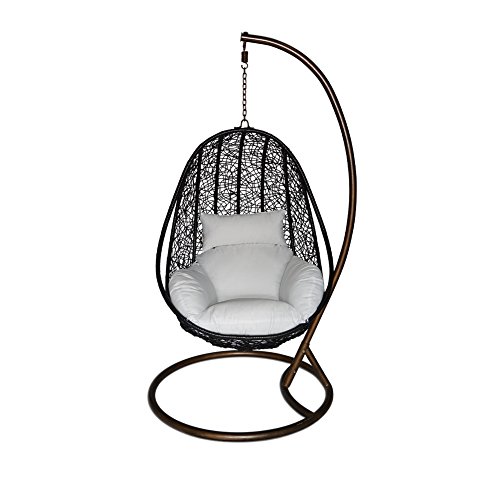 Ucharge Outdoor Wicker Swing Chair Hanging Chair Hammock With Cushion Patio Swing Chair - Black