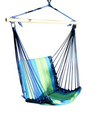 Yopih Hammock Hanging Rope Chair Sky Air Hammock Swing Chair Porch Chair with Stand Cushioned Seat Blue