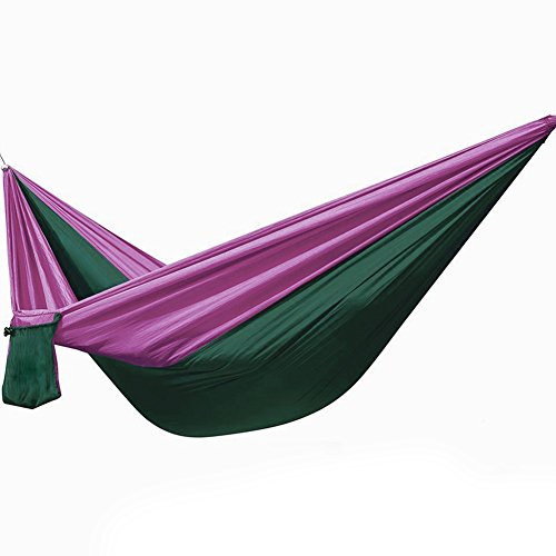 CONMING Camping Hammock Single Ultralight Portable Outdoor Indoor Parachute Cloth Hammock with Straps Lightweight for Backpacking Camping Travel Beach Purple  Dark green