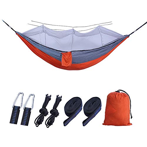 Portable Nylon Parachute Cloth Hammock 210T Outdoor Windproof Hammock with Mosquito Net 260x140cm Color  A