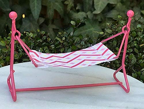 TAKAHOME Miniature Dollhouse Fairy Garden Furniture ~ Mini Pink Metal Cloth Hammock New DIY Miniature Garden Supplies for Outdoor Home Decor