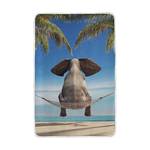 ColourLife Elephant Sitting Hammock Queen Soft Throw Cozy Warm Flannel Fleece Blanket for Bed Sofa Couch Beach Camping 60x90 inches