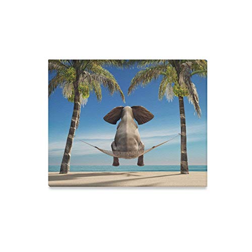 ENEVOTX Wall Art Painting an Elephant Sitting in A Hammock On The Beach and Prints On Canvas The Picture Landscape Pictures Oil for Home Modern Decoration Print Decor for Living Room