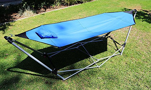 Hammock Stand Foldable Back Packing Chair Porch Leisure Enjoyment Outdoor Camping Hammock Lounge Bed Cot with Hammock Stand Set Royalblue