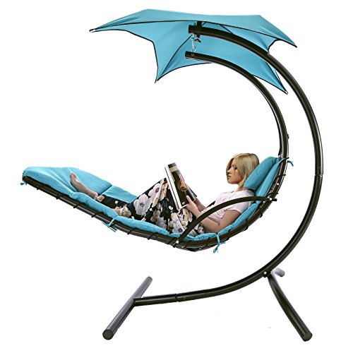 Uenjoy Swing Hanging Chaise Lounger Chair Arc Stand Air Porch Hammock Canopy Chair Teal