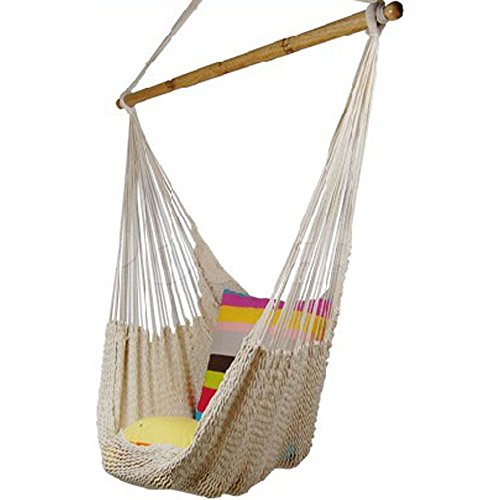 265lbs Weight Load Zupapa® 100% Cotton Dense Woven Hanging Hammock Swing Rope Netting Chair - 40inch Wide Seat