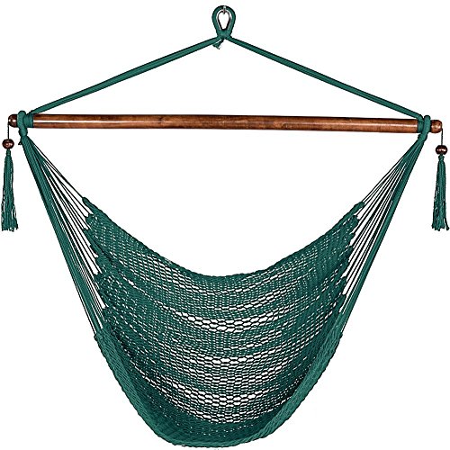 Sundale Outdoor 47 Inch Poly Rope Hanging Hammock Swing Chair with Wood Spreader Bar Outdoor Patio Dark Green