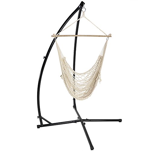 Sunnydaze Cotton Rope Hammock Chair with Wood Bar and X-Stand Natural
