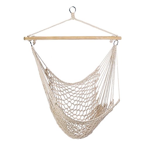 Z Ztdm® Cotton Rope Hammock Cradle Chair With Wood Stretcher Outdoor Patio Yard Swing Chair Hammock Beige