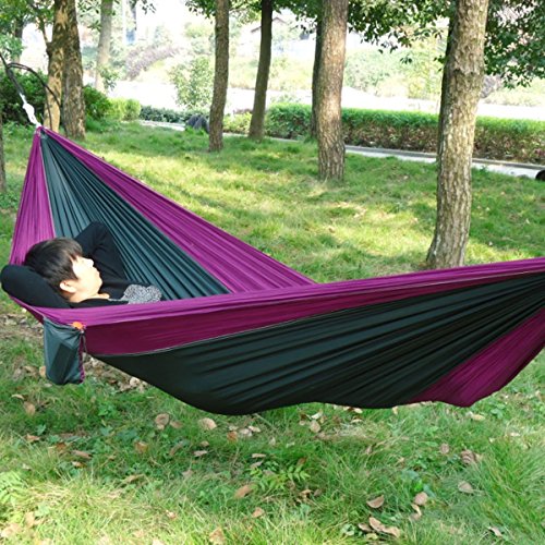 HarryshellTMPortable Nylon Fabric Lightweight Parachute Camping Travel Hammock Hanging Bed Hammock - Purple and Black Green