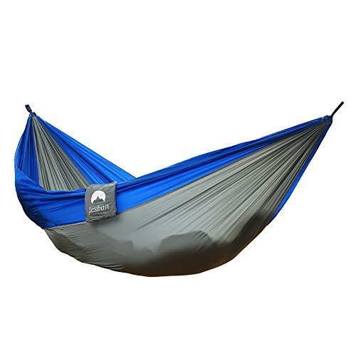 JESBAN Double Camping Hammock Portable Parachute Nylon Fabric Travel HammockLGreyRBlue