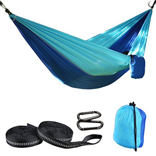 Balichun Parachute Hammocks 500lbs Capacity with 2 StrapsUltralight Portable Multifunctional 210T Nylon Single Hammock for Light Travel Camping Hiking Backpacking BlueDark Blue 55 x 106 inch