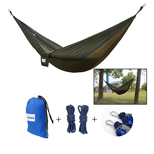 Hqdeal Portable 2 Person Parachute Nylon Fabric Camping Hammock Singledouble Hammock Swing 445lbs For Outdoor