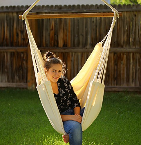 Authentic Brazilian Hammock Large Hanging Rope Chair Swing  Hand Made in Brazil for Yards Bedrooms Porches Indoor  Outdoor Built by Traditional Artisans Ivory Color