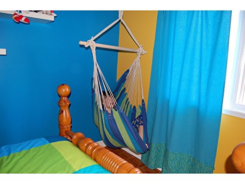 Brazilian Hammock Chair with Universal Chair Stand - Blue Green Stripes