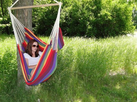 Brazilian Hammock Chair with Universal Chair Stand - Rainbow Colors