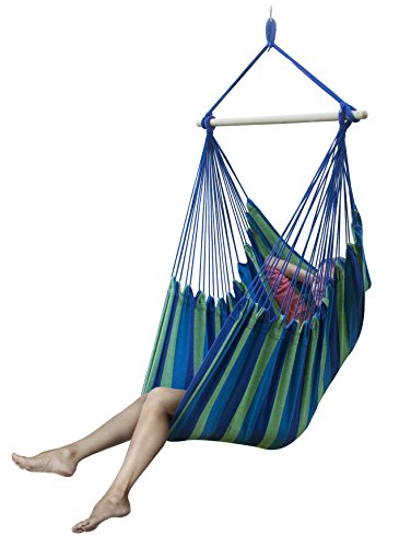 Sorbus Large Brazilian Hammock Chair -Extra Long Bed Swing Seat for Any Indoor or Outdoor Spaces Blue Mutli
