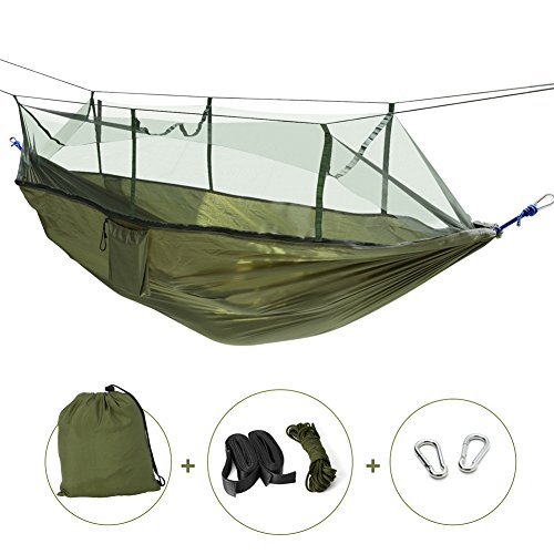 Green Jungle Hammock Swing Bed Mosquito Net Hammock Bed Durable Compact Widened Parachute Nylon Fabric Double