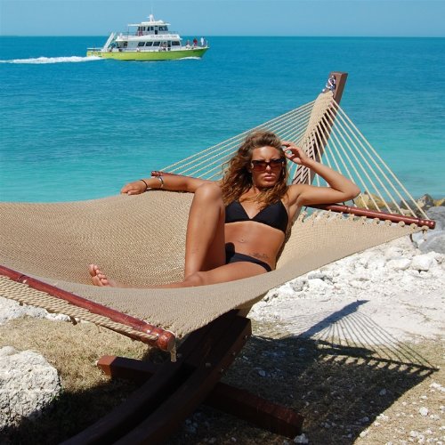 Caribbean Jumbo Hammock with Siberian Larch Wood Hammock Stand Tan