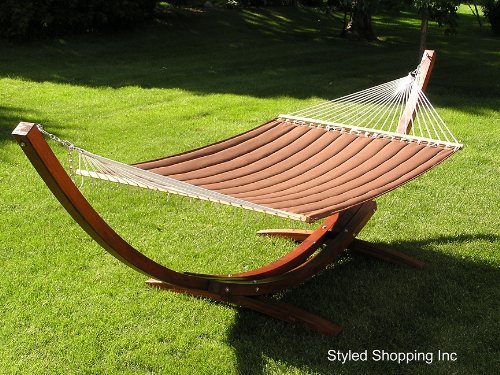 Deluxe Wood Arc Hammock Stand Including  Two Person Brown Quilted Hammock