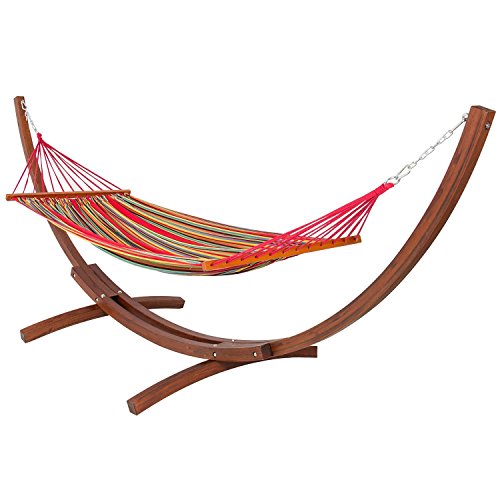 Yopih Wooden Curved Arc Hammock Stand with Cotton Hammock Outdoor Garden Patio