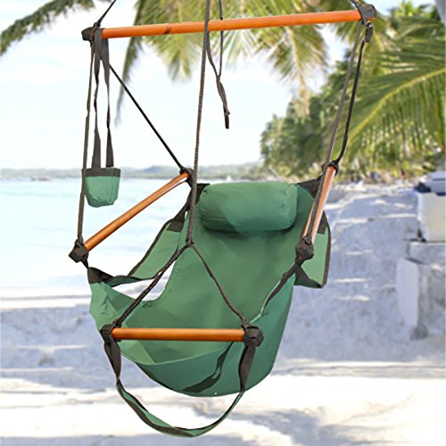 Hammock Hanging Chair Air Deluxe Sky Swing Outdoor Chair Solid Wood 250lb Green