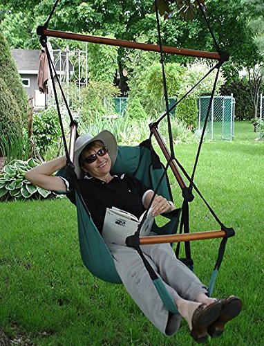 Outdoor Adjustable Fabric Hanging Hammock Chair with Foot Rest - Green
