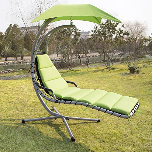 SL OutdoorIndoor Hanging Chaise Lounger Hammock Chair With Canopy Arc Stand Swing
