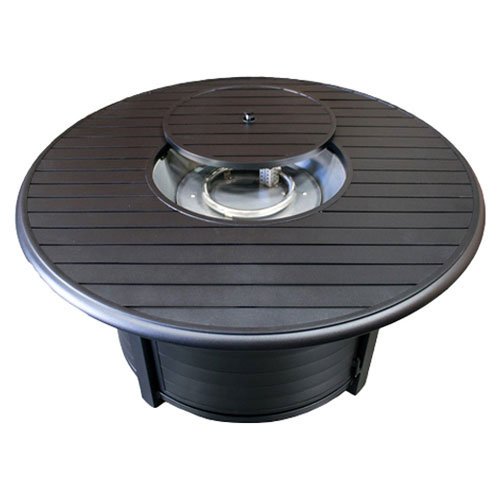 Hiland F-1350-fpt Extruded Aluminum Round Slatted Fire Pit, Large, Black