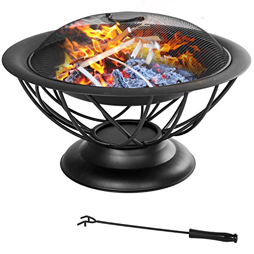 Merax 29 Inch Outdoor Metal Fire Pit Fire Bowl with Poker Black Black