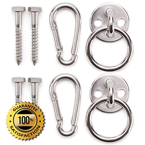 Amerigo Premium Hammock Hooks - Hammock Hanging Kit 600 LB Capacity - Hammock Hanger Heavy Duty - Hammock Hardware - Set of Round Pad Eyes Spring Snap Hooks  Screws for Your Perfect Experience